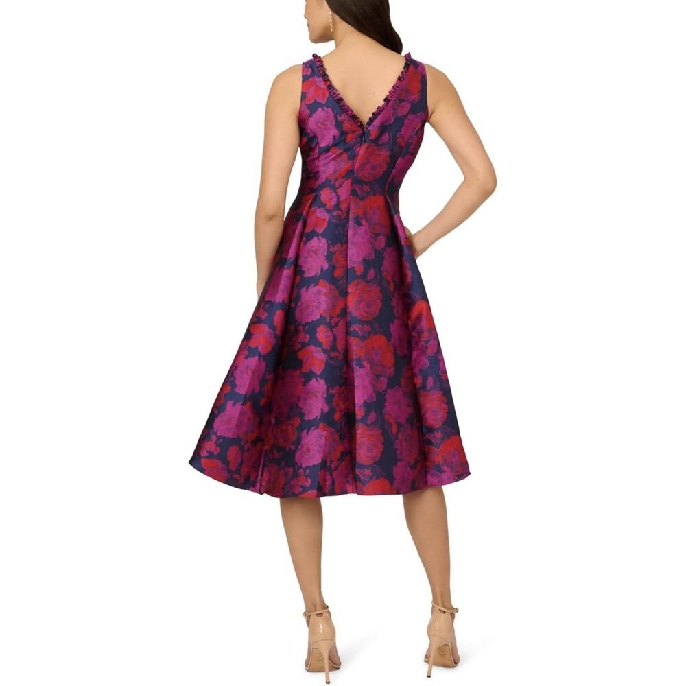 Adrianna Papell Dress Womens 14 Multicolor Floral Jacquard Hi Low Fit & Flare - Picture 2 of 11